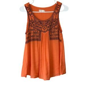 Altar'd State Orange Tank S Embroidered Sleeveless Bohemian Scoop Neck Casual